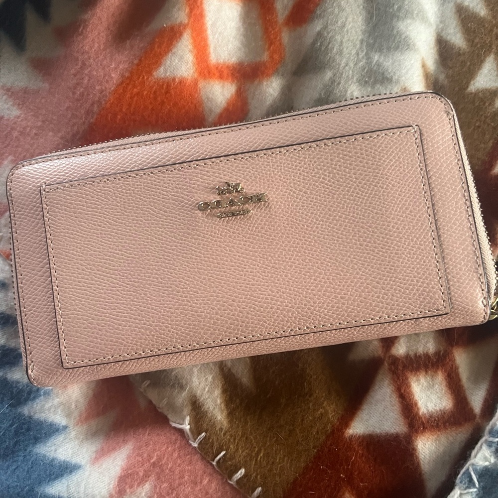 Coach zip pink saffiano leather wallet